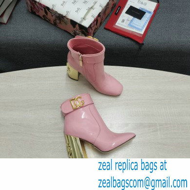 Dolce  &  Gabbana Heel 10.5cm Leather Ankle Boots Patent Pink with DG Karol Heel and Strap 2021